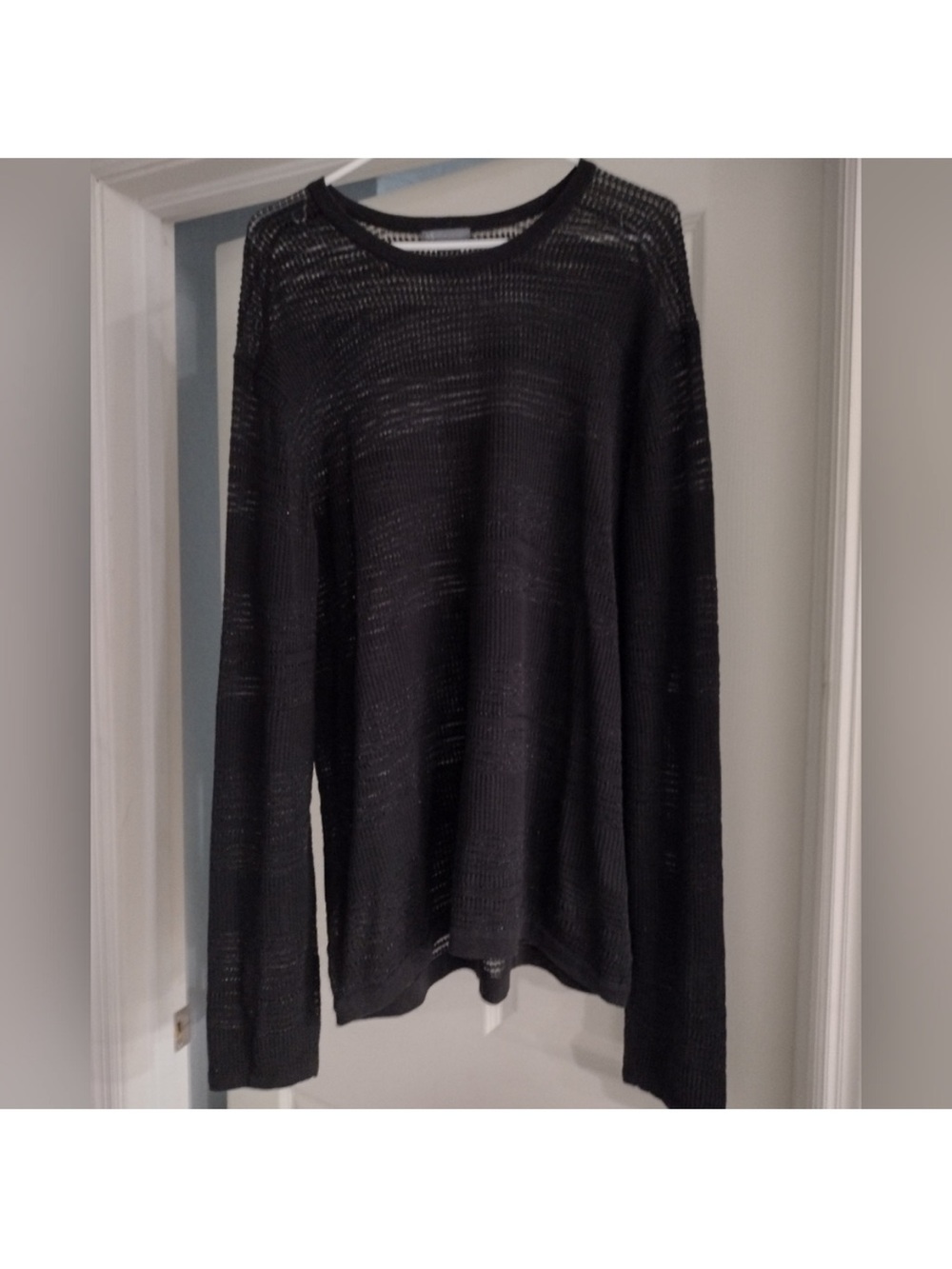 A/X Armani Exchange Black Open Knit Crewneck Sweater